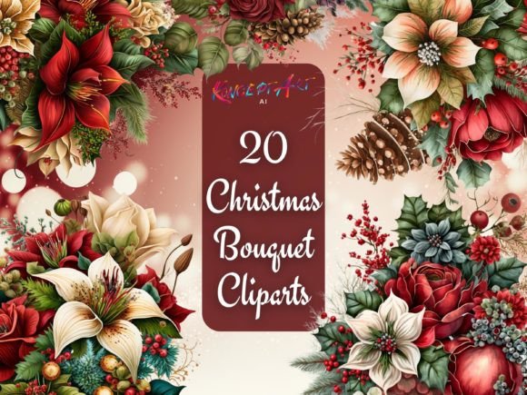 20 Christmas Bouquets Cliparts PNG Files Review