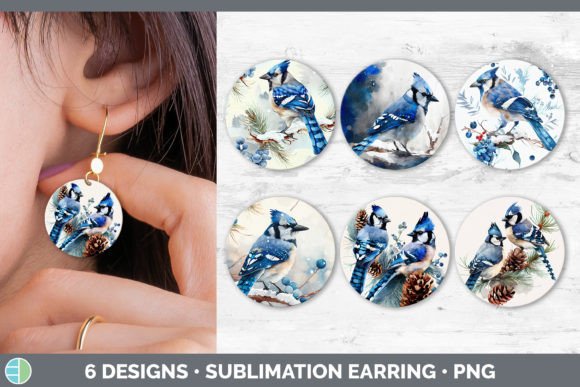 Christmas Blue Jay Round Earring Subli: Festive Illustrations