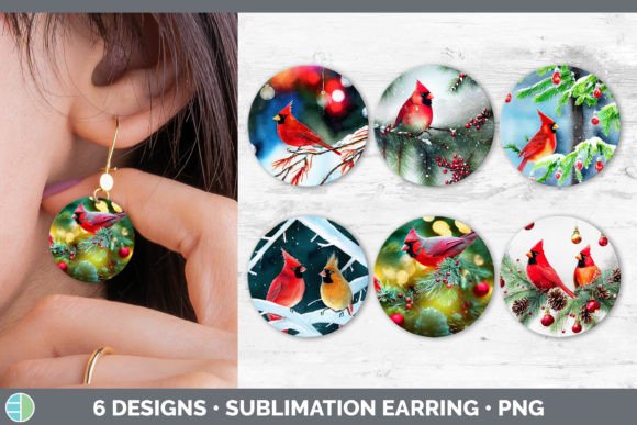 Christmas Cardinals Round Earring Subl: Festive Illustrations