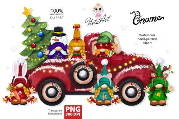 Christmas Carnival Gnomes in a Truck Illustrations