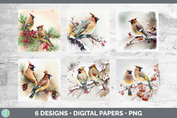 Christmas Cedar Waxwing Backgrounds Di: Festive Illustrations