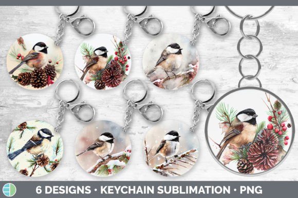 Christmas Chickadee Keychain Bundle: Festive Illustrations