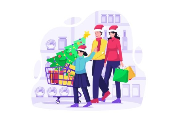 Christmas Family Shopping Illustrations for Brands