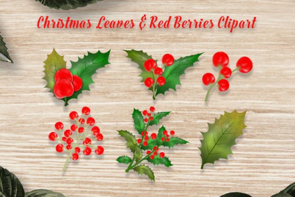 Christmas Leaves Red Berries Clipart & Illustrations