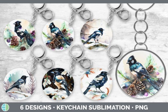 Christmas Magpie Keychain Bundle: Festive Illustrations