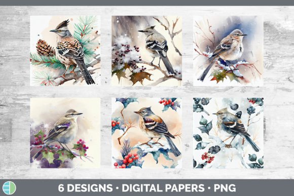 Christmas Mockingbird Backgrounds Digi: Festive Illustrations