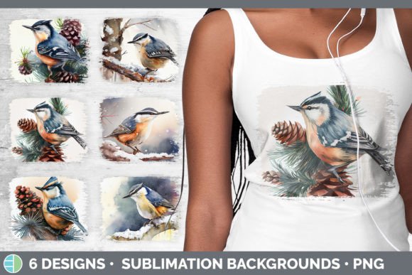 Christmas Nuthatch Distressed Sublimatio: Editorial Illustrations