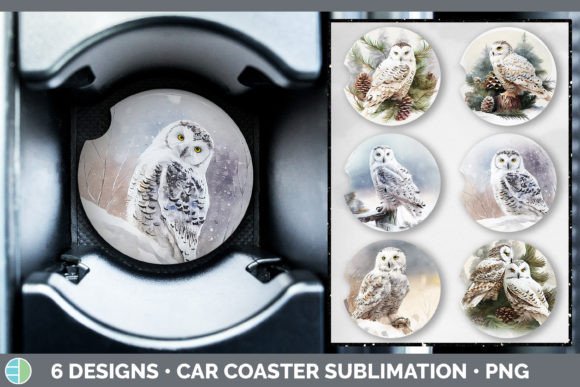 Christmas Snowy Owl Car Coaster Sublim: Editorial Illustrations