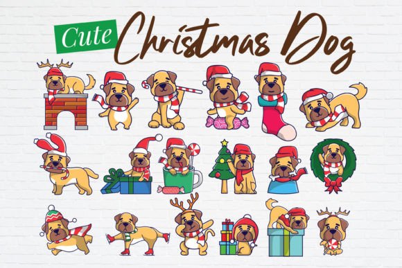 Cute Christmas Dog Cliparts SVG: Festive Illustrations