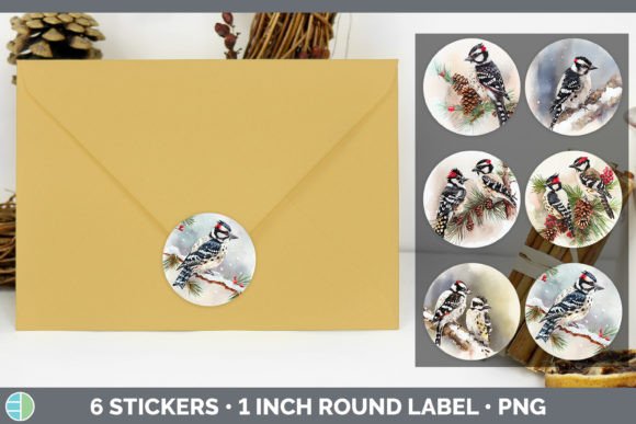 Downy Woodpecker Christmas Stickers St: Festive Illustrations