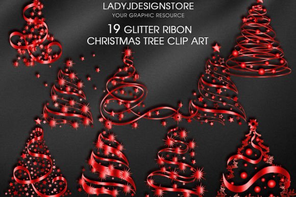 Red Ribbon Sparkle Christmas Tree Illustrations Review
