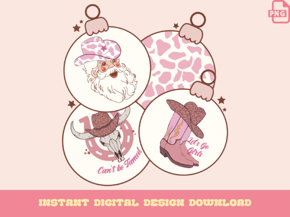 Retro Western Ornaments: Pink Christmas Illustrations