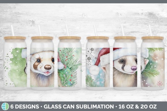 Santa Ferret Christmas Glass Can Subli: Festive Illustrations