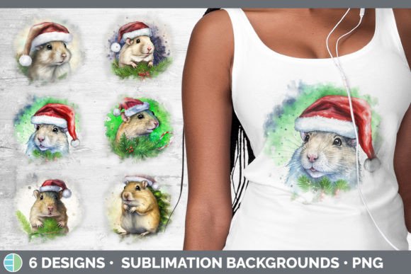Santa Gerbil Christmas Background Grun: Festive Illustrations