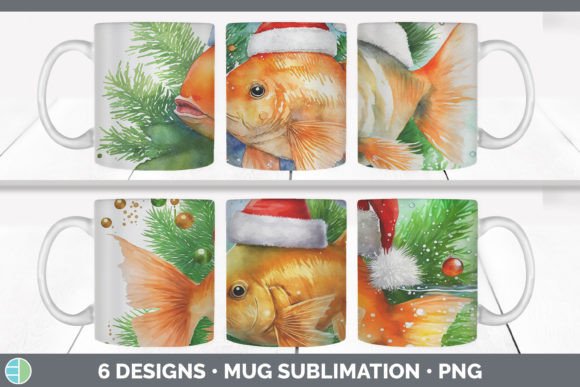 Santa Goldfish Christmas Mug Sublimation Illustrations
