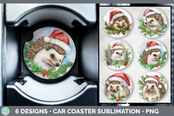 Santa Hedgehog Car Coaster: Festive Illustrations