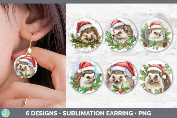 Santa Hedgehog Christmas Round Earring: Festive Illustrations