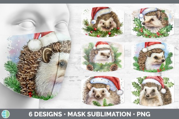 Santa Hedgehog Mask: Festive Illustrations for Crafts