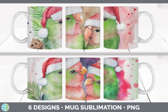 Santa Lovebirds Mug Sublimation: Festive Illustrations
