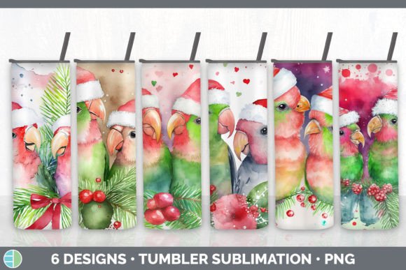 Santa Lovebirds Tumbler Sublim: Festive Illustrations