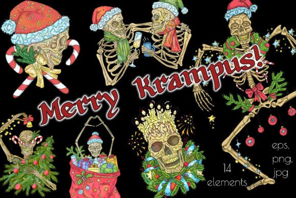 Scary Christmas Skulls Set: Bold Illustrations